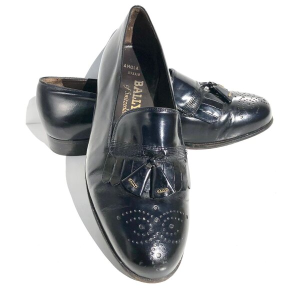 Bally Of Switzerland Men's Dress Shoes Size 7.5 F Tassel Loafers Black Leather - Picture 5 of 16